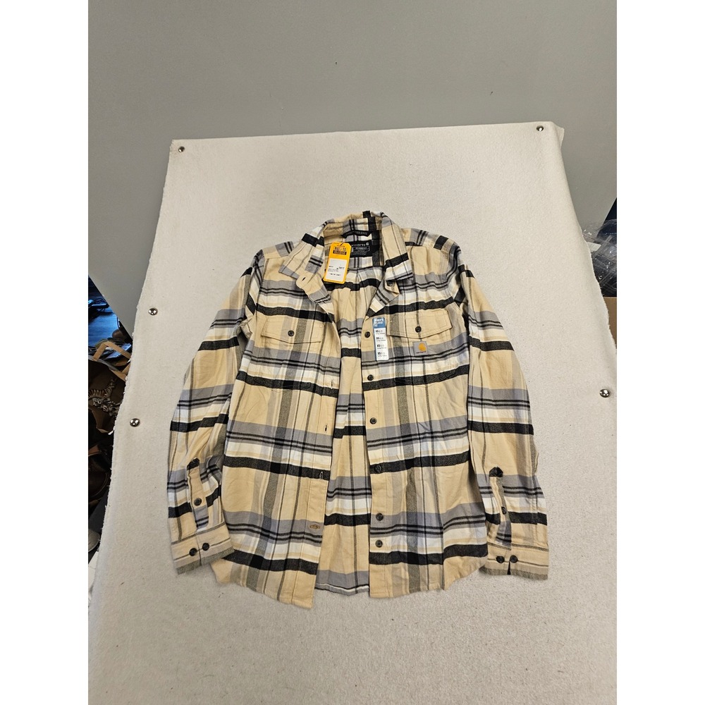 Carhartt‎ Womens XS Relaxed Fit Tencel Fiber  Flannel Shirt Tan Plaid TW6447-W